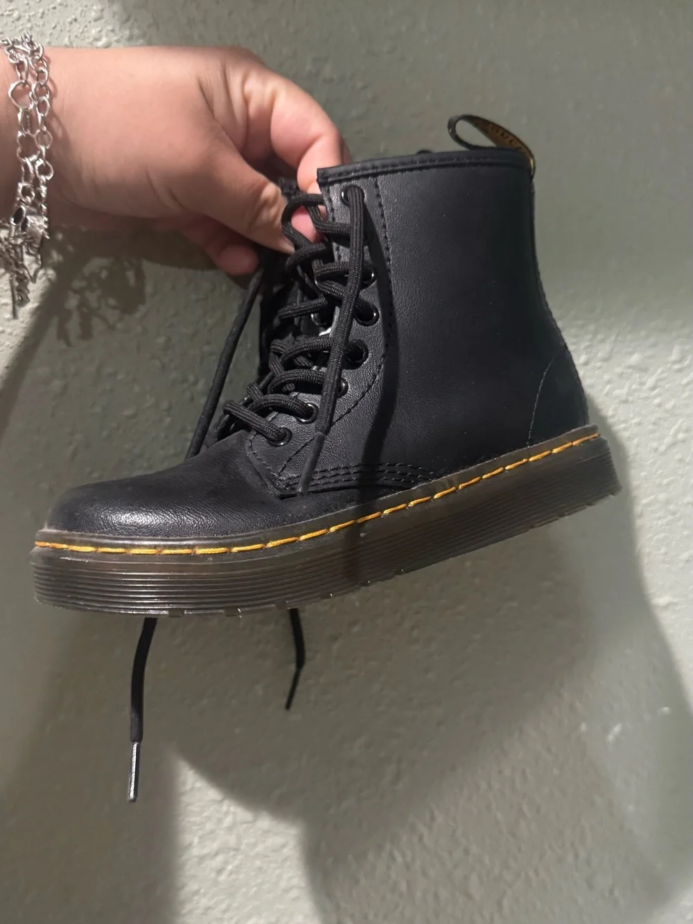 Dr. Martens Black Lace-Up Platform Boots with Yellow Stitching
